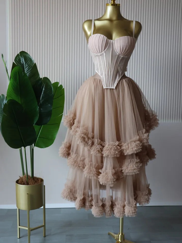 Spaghetti Strap Top and Pleated Skirt Dresses