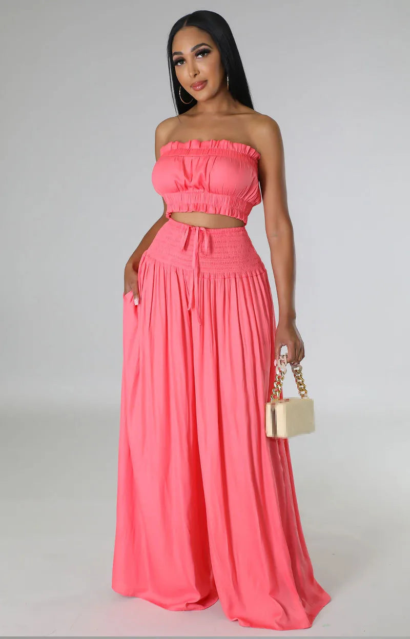 Luxury Breathable Sleeveless Crop Tube Top + Wide Leg Bottoms (2pcs.)