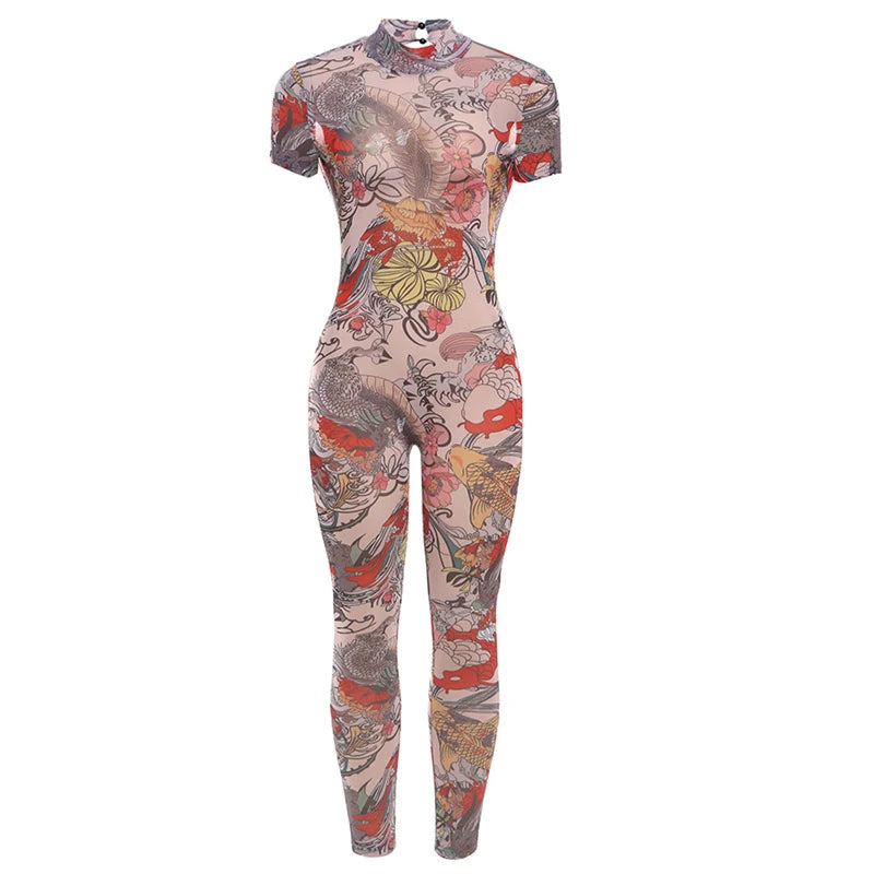 Susan Dragon Print See Through Jumpsuit