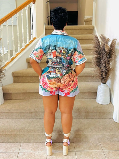 Elegant Printed Shirt Tops + Shorts Outfits
