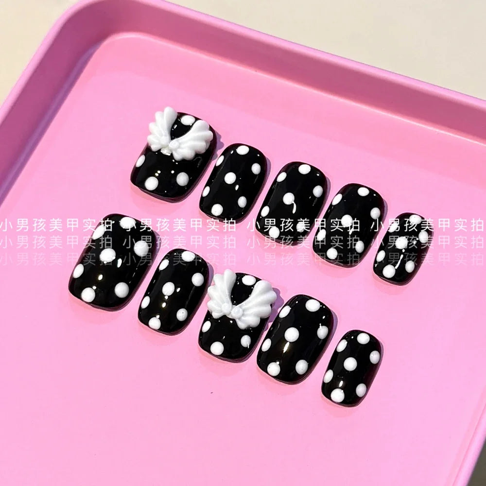 10Pcs Luxury Court Handmade Long Stiletto Full Cover Nails 3D Spice Girl Sparkling Diamond Bow Pearl Flowers Wearable Fake Nails