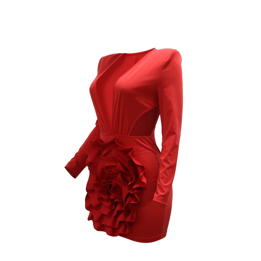 Evening Deep V-Neck High Waist Dresses