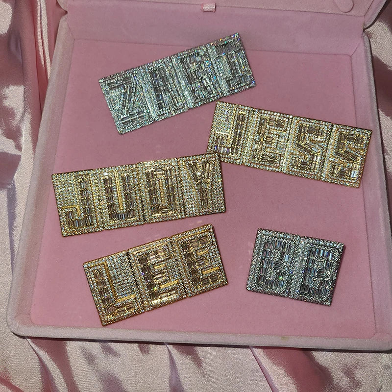 Square Letters Cubic Zircon Name Necklace Personalized Nameplate With Rhinestone Cuban Chain Jewelry