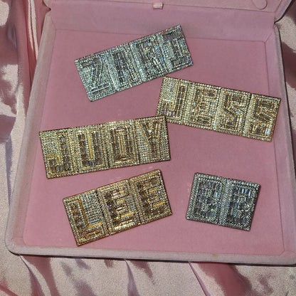 Square Letters Cubic Zircon Name Necklace Personalized Nameplate With Rhinestone Cuban Chain Jewelry