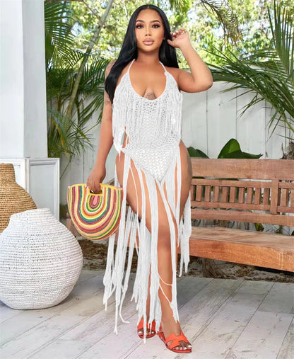 Knitted Tassel See Through Holiday Beach Bodysuits