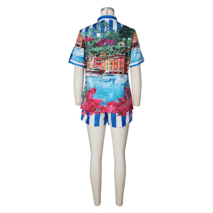 Elegant Printed Shirt Tops + Shorts Outfits
