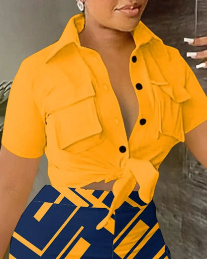 New Cross-Border Short Sleeve + Printed Short Sets