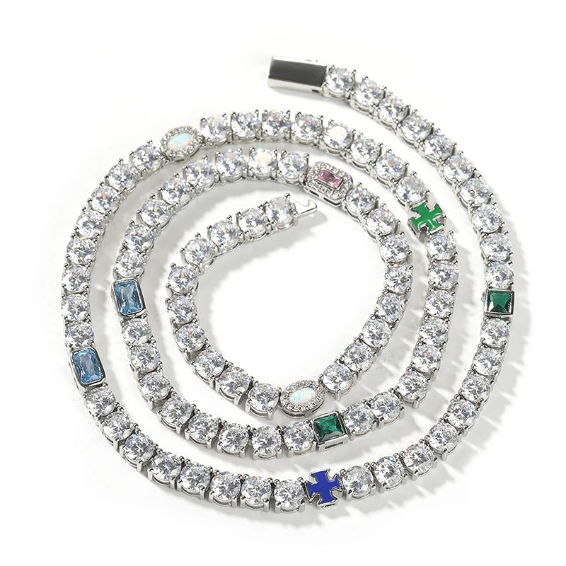 CZ Stone Paved Tennis Link Chain Necklaces Unisex Jewelry
