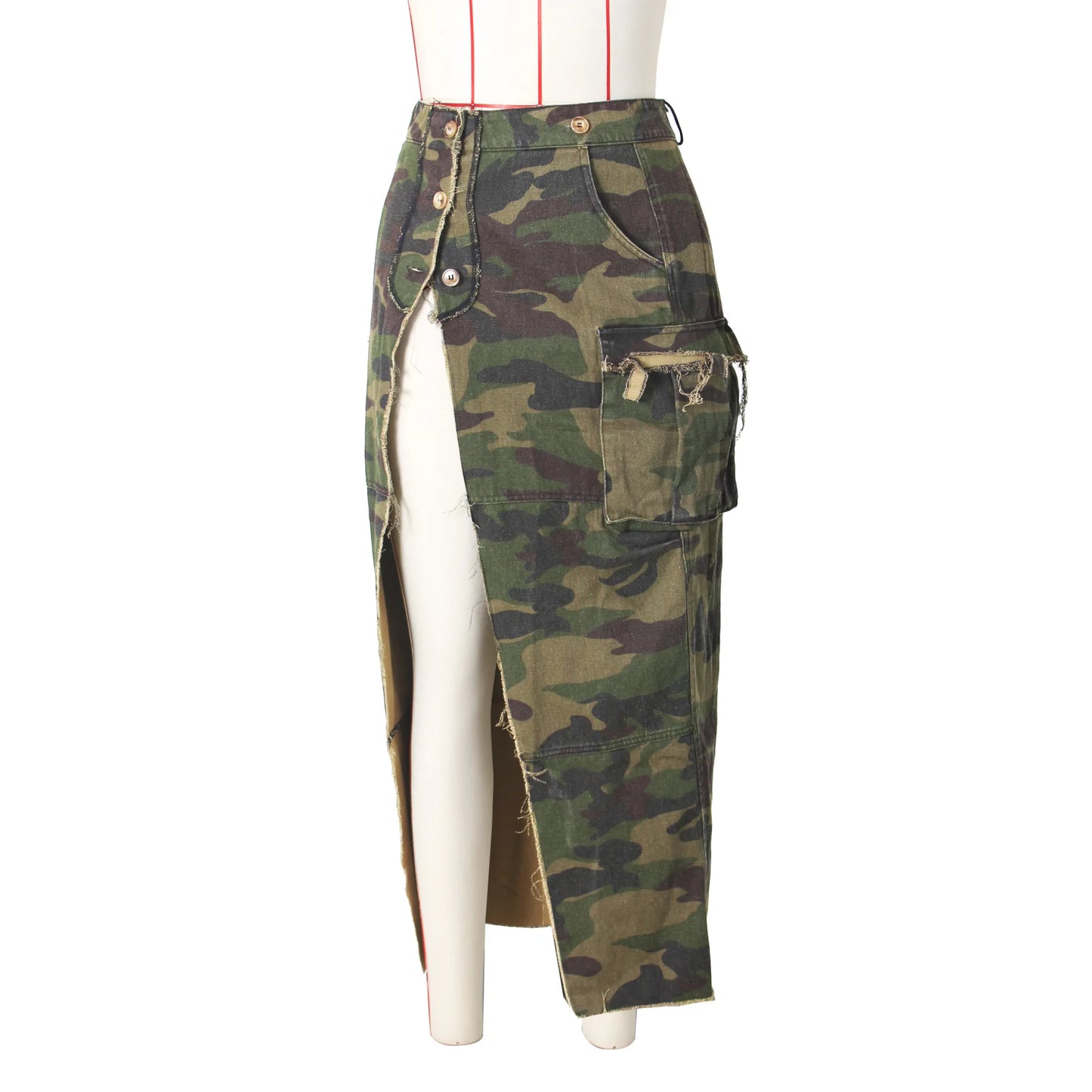 Camo Printing Casual Pockets Skirt (Split)