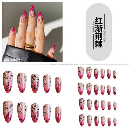 Classical Flower Oil Painting Wearing Armor Gilding Rose Nail Stickers Retro European American Style Artistic Finished Product Fake Nail Tip