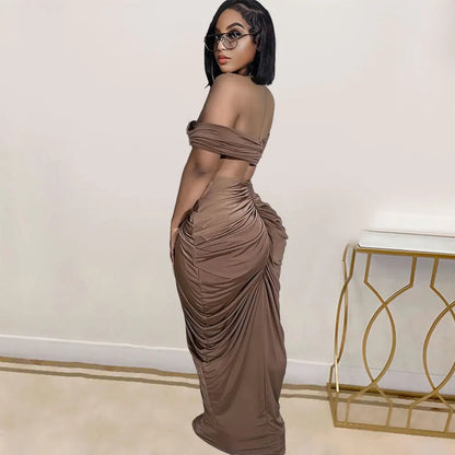 Off Shoulder Crop Top + Low Waist Maxi Skirt Outfits