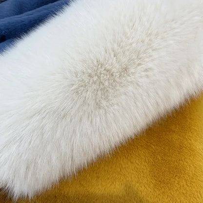 Winter Faux Fur Jackets for Women Furry Warm Splicing Contrast Color Blue Faux Fur Coat Long Jacket Cardigan Women