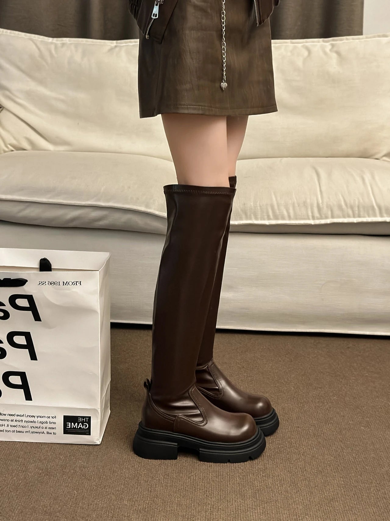 Alicia's Over The Knee PU Leather Non-Slip Boots (New Designer)