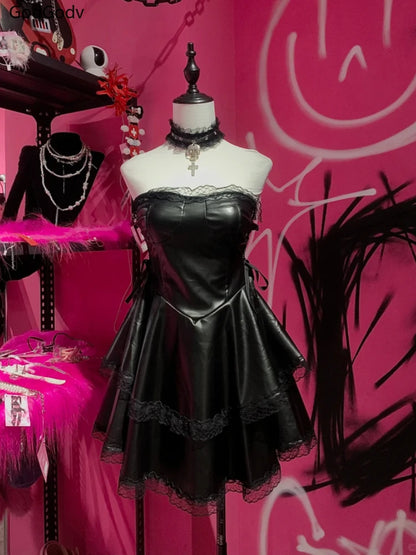 Black PU Leather Woman Dress (Gothic Design)