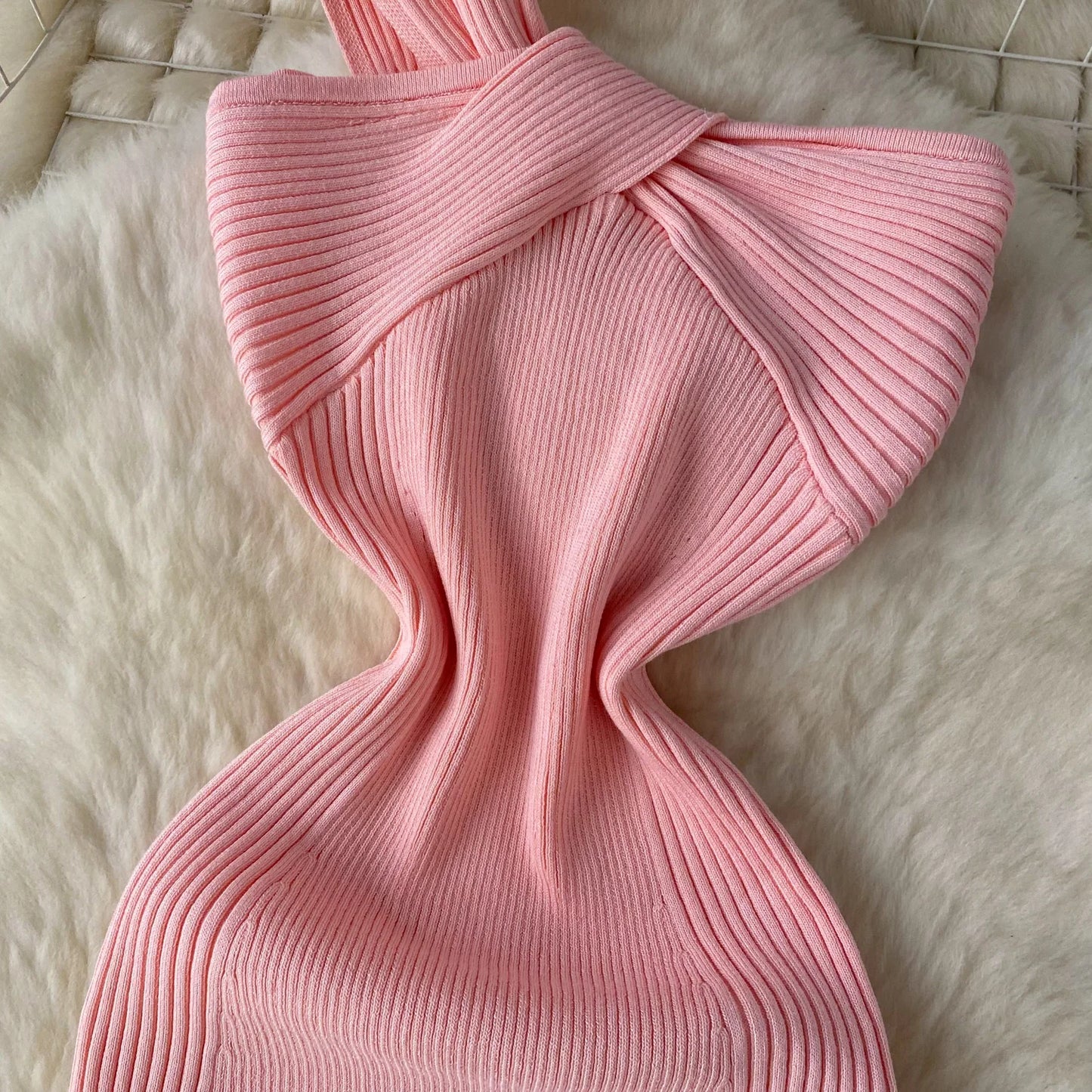 Single Shoulder Ink Knit Dress Backless Tank Striped Slim Bodycon Sundress Women Summer Beachwear Sexy Chic Vestidos