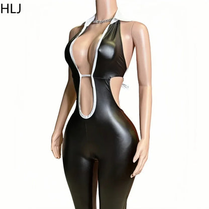 Black Halter Elasticity Slim Playsuits Fashion Bandage Overalls
