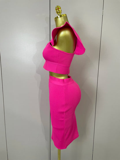 Celebrity Ruffles Red Bandage Skirt Sets