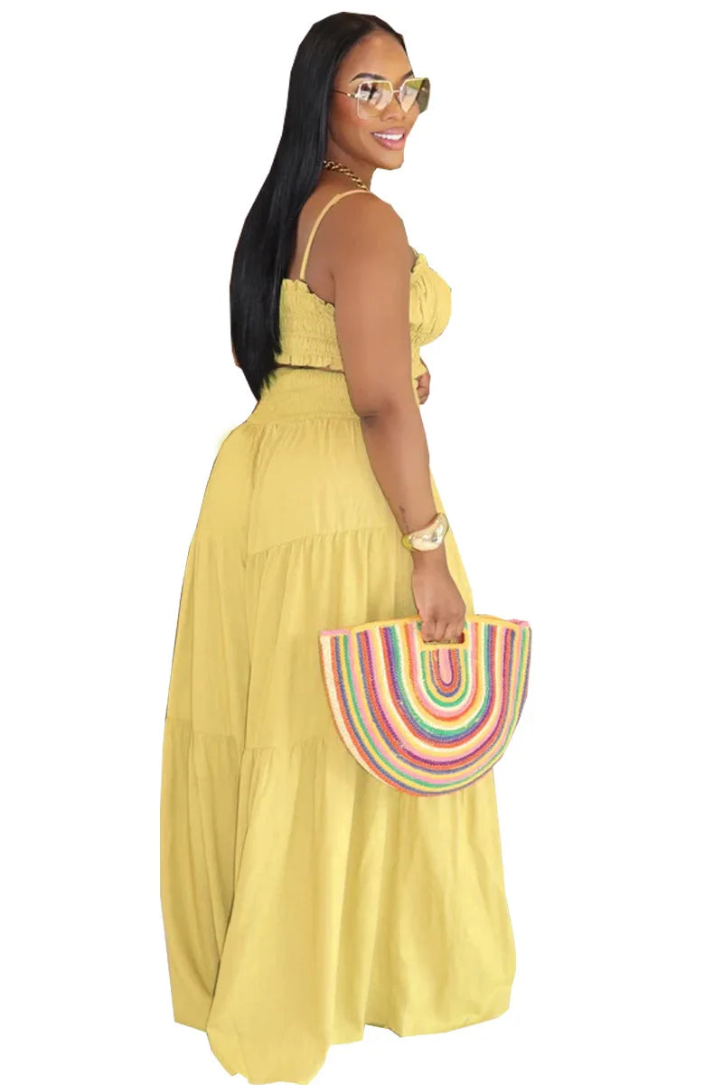 Solid Color Spaghetti Strap Tube Top + Wide Leg Pants
