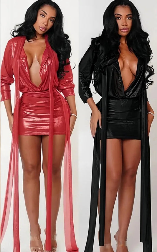 Tassel Patchwork 2 Piece Sets Women Outfit See Through Long Sleeve Crop Top + Skirt Suits Female Streetwear New