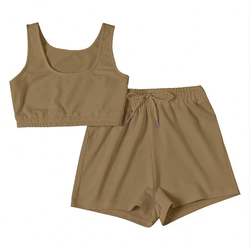 Sporty Tank Tops + Adjustable Shorts Summer Matching Sets