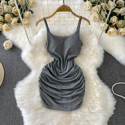 Spaghetti Strap Pleated Temperament Mini Dresses