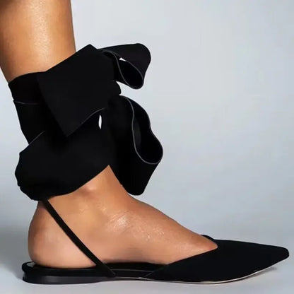 Pointed Toe Shallow Mouth Lace Up Shoes Flat Heel Sandals