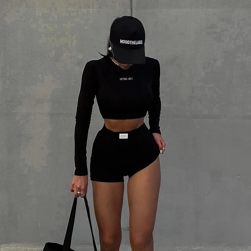 Round Neck Long Sleeved 3/4 + Shorts Sets