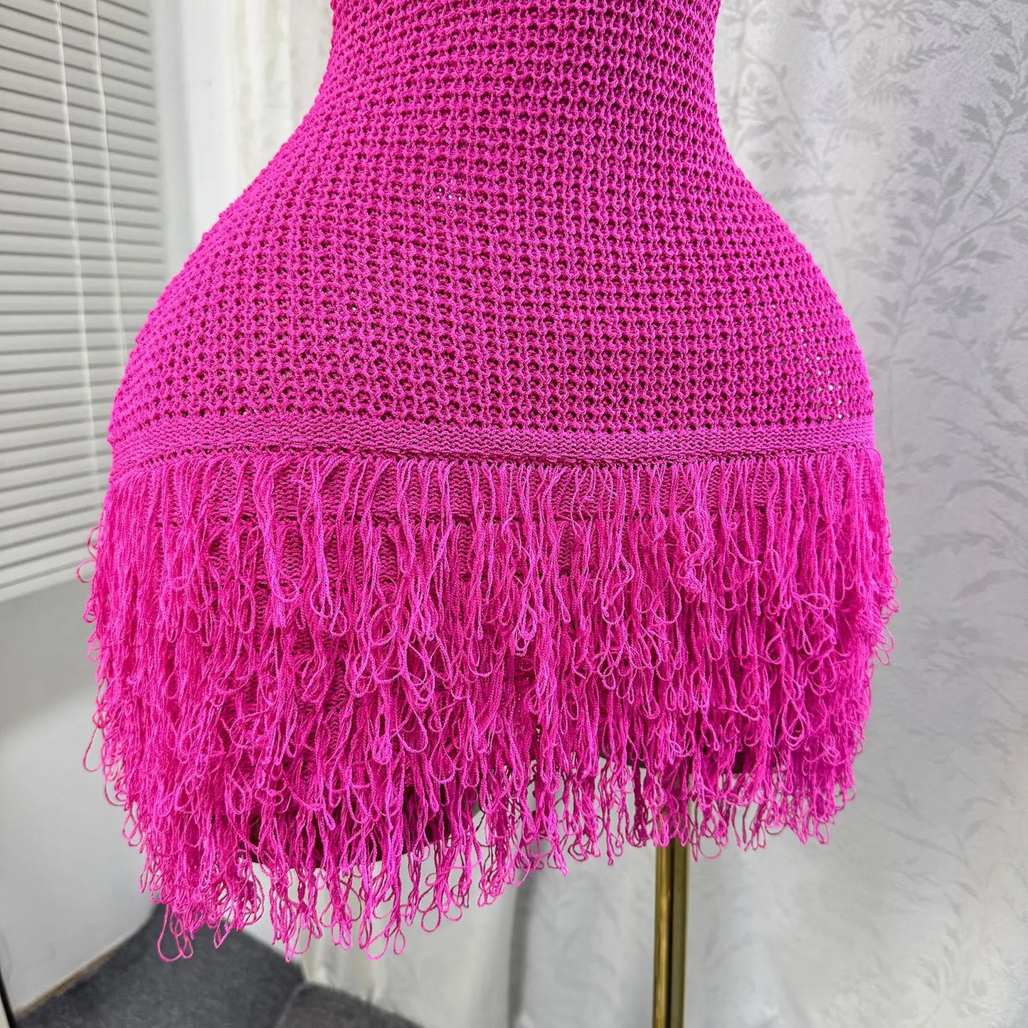 Sleeveless Tassels Hem Bodycon Mini Knitted Dress