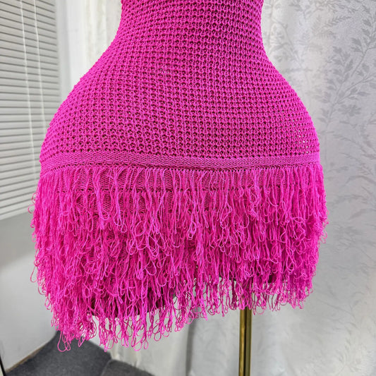 Sleeveless Tassels Hem Bodycon Mini Knitted Dress