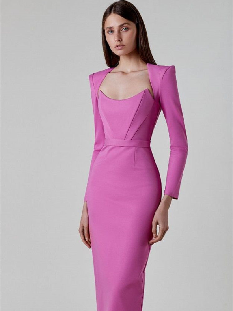 Ashanti Long Sleeve Bandage Dress Autumn Winter Elegant Midi Bodycon Dress (Christmas Party)