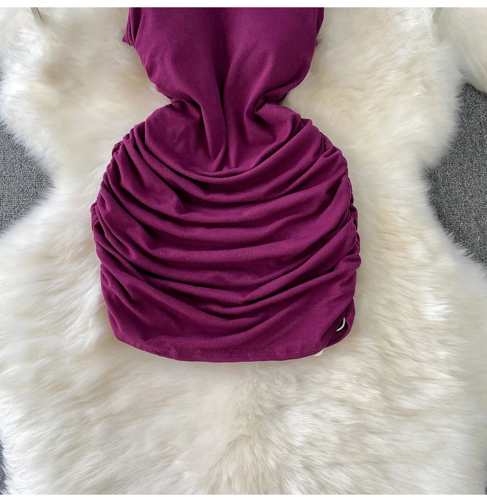 Spaghetti Strap Pleated Temperament Mini Dresses