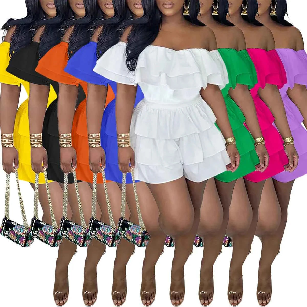 Ruffles Slash Neck Elegant Romper