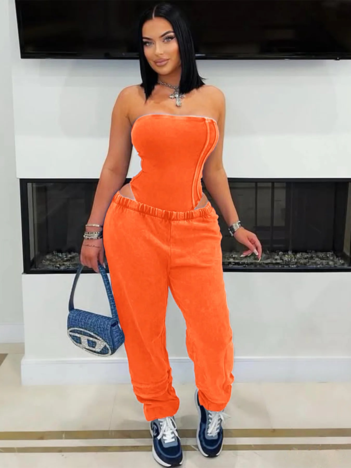 Ribbed Bodycon Bodysuits Tops + Jogger Pants (2 pcs.)