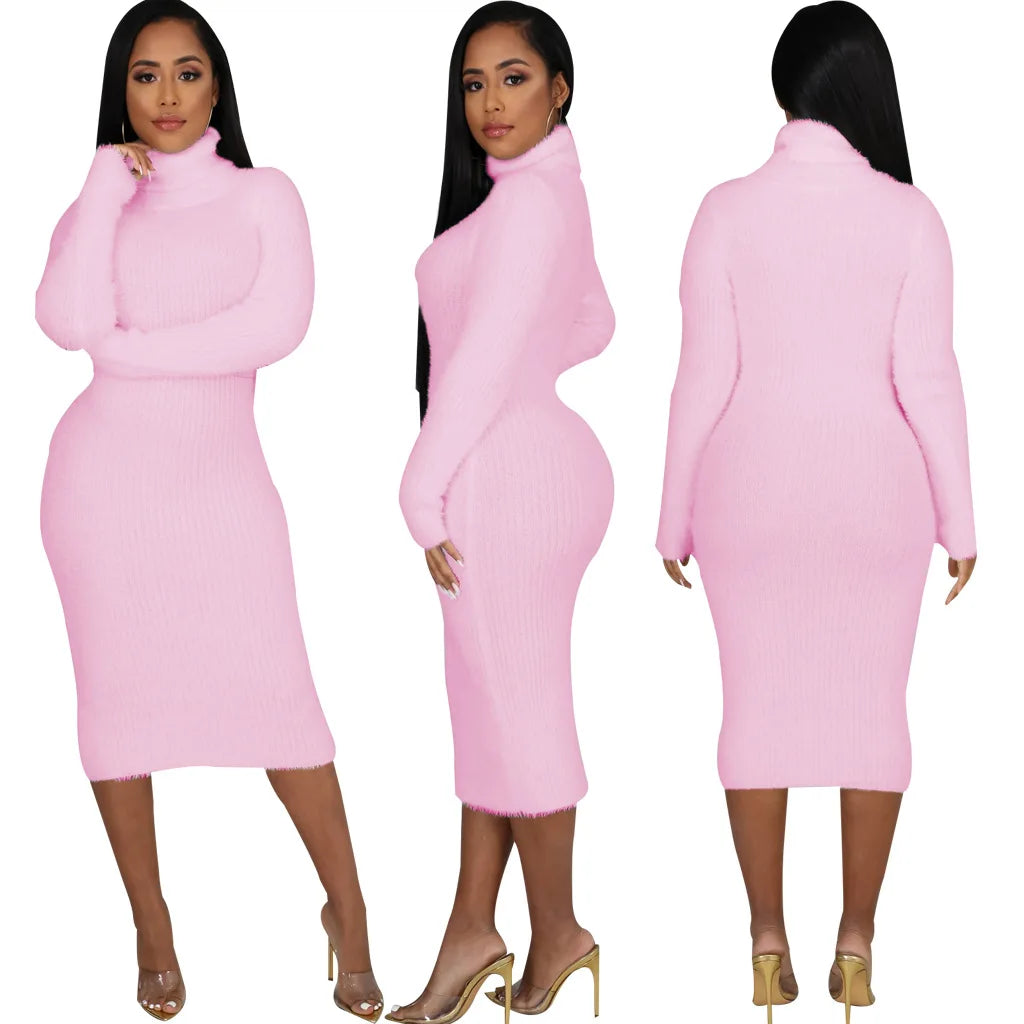 Solid color crew neck sweater dress JX5389