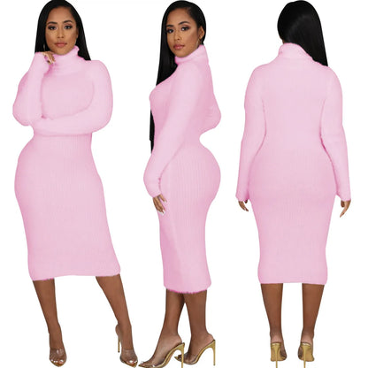Solid color crew neck sweater dress JX5389