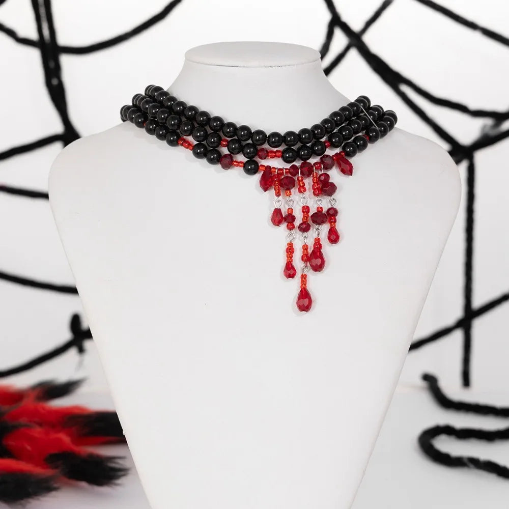 Halloween Gothic Imitation Pearl Blood Drop Necklace