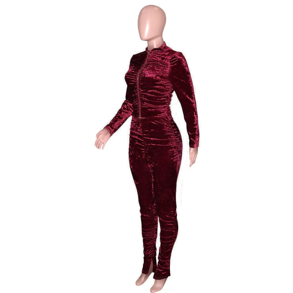 New Winter Fashion Zipper Tops + Slim Pencil Pant Sets