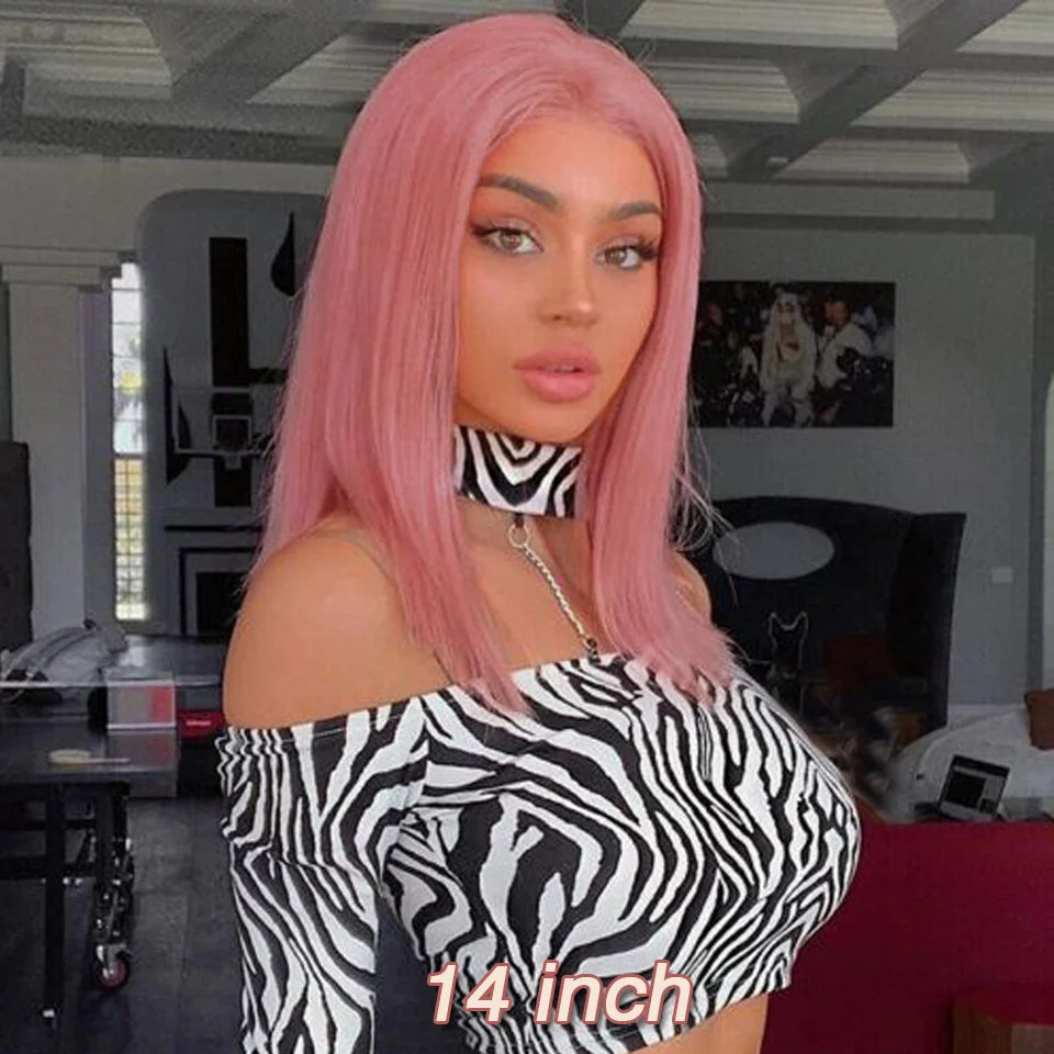 Pink Bob Wig Silky Straight Lace Front Human Hair Wigs For Women Short Bob Transparent Lace Wig Bleached Knots Pre Plucked Pink