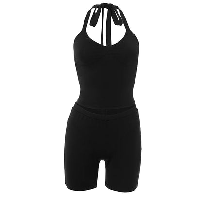 Halter Backless Vest + Stretchy Short Matching Sets