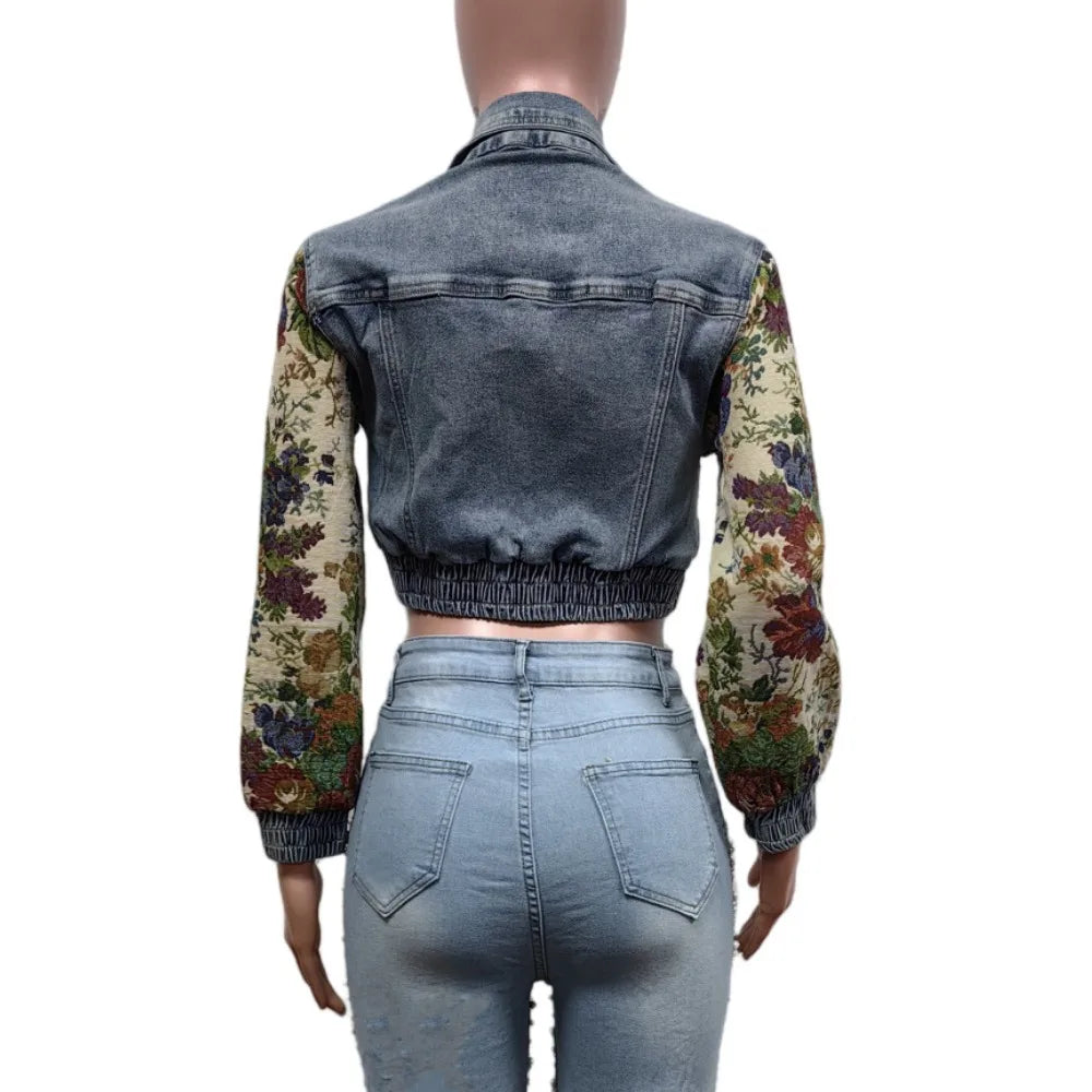 Zenzi Printed Patchwork Denim Jacket (Buttons Pocket)