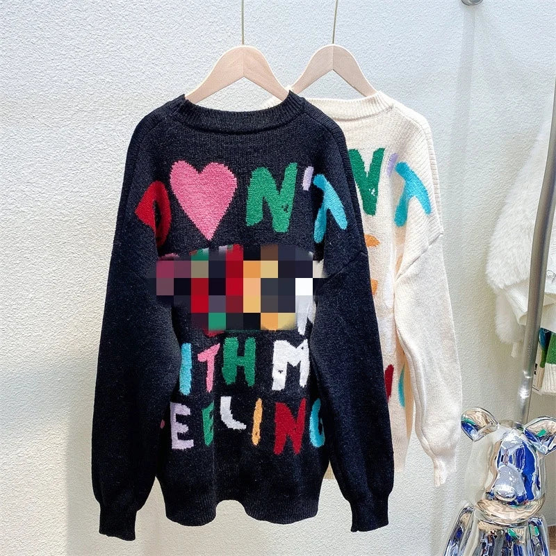 Veronica's Trendy Long Sleeve Pullover Knit Sweater with Colorful Letters