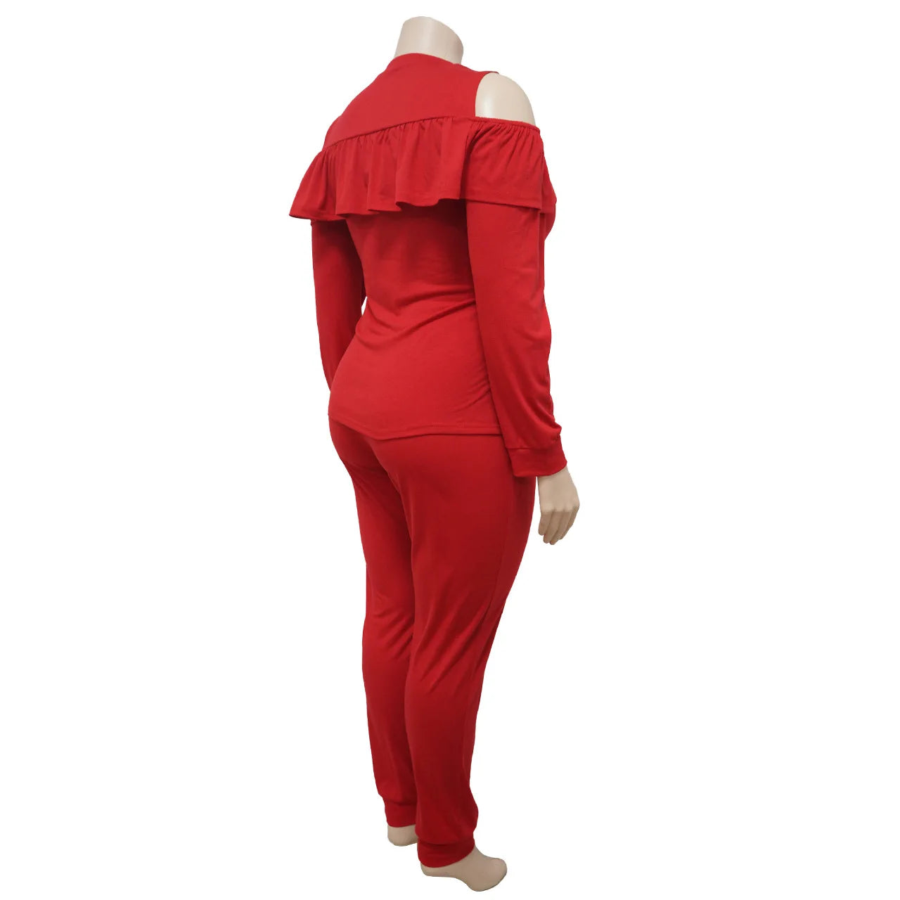 Two 2 Piece Set Cutout Shoulder Ruffles Front Sweatshirt and Pants Tracksuit