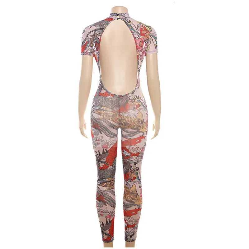 Susan Dragon Print See Through Jumpsuit