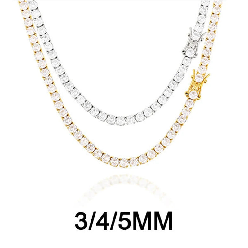 3/4/5mm 6"-24" Bling Iced Out Round Zircon Tennis Chain Chokers Necklaces 1 Row CZ Stone Link Chain Jewelry