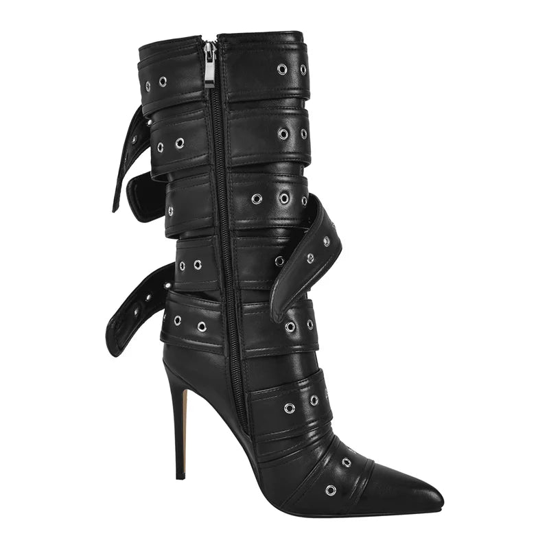 Mid-Calf Buckle Stiletto Boots