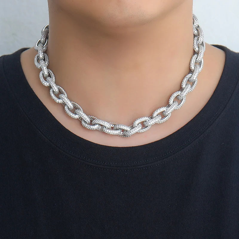 7"-24" Hip Hop 5A+ CZ Stone Paved Bling Iced Out O Shape Link Chain Necklaces (Gold Silver Color Gift)