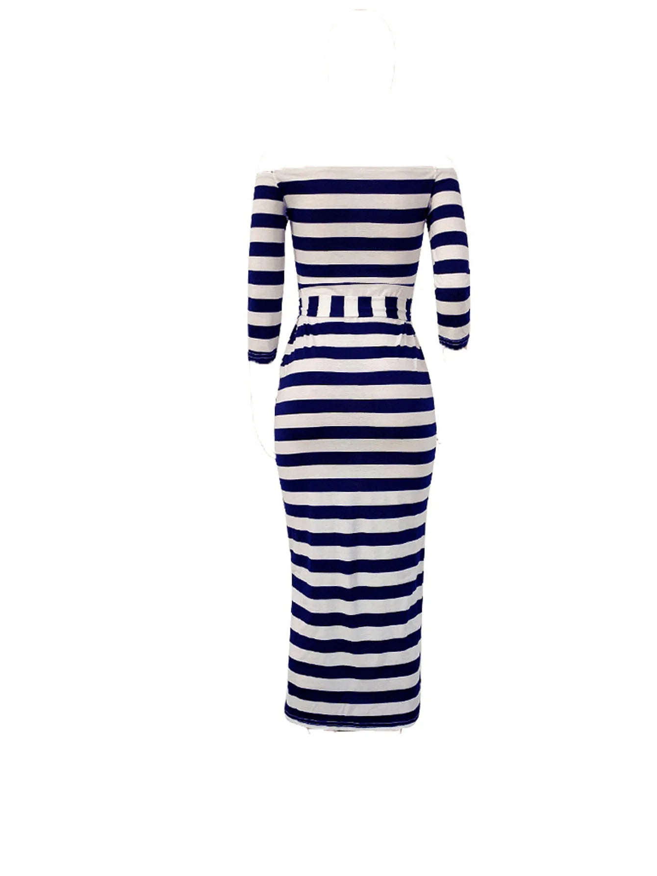 Stripe Slash Neck Three Quarter Pencil Dresses