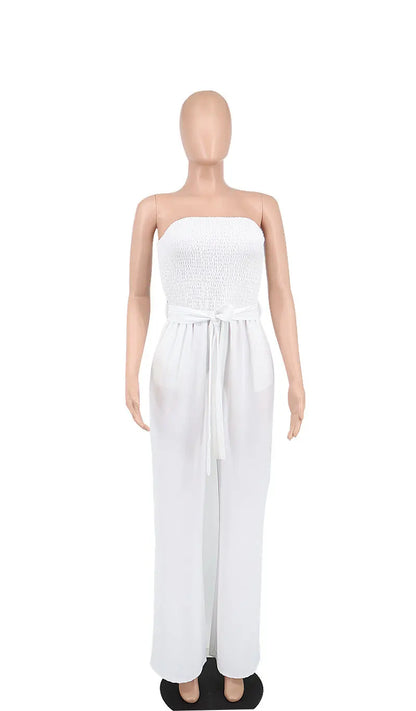 Casual Sleeveless Straight Belted Jumpsuits