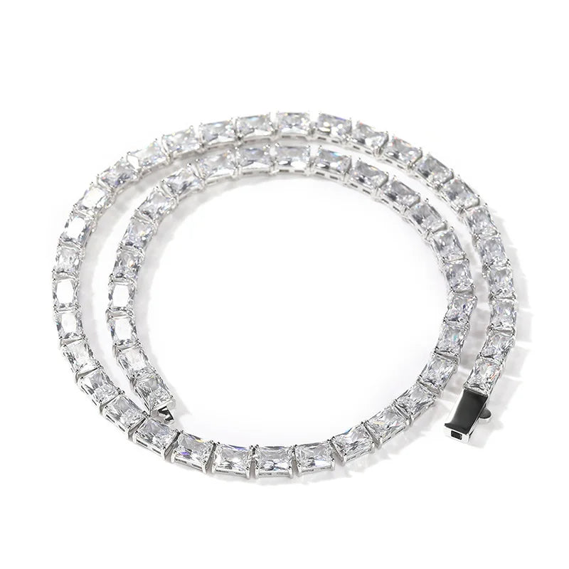 1 Row Square CZ Stone Tennis Link Chain Choker Necklace (Unisex)