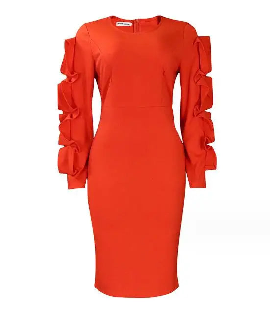 Catherine Elegant Office Lady Long Sleeve Round Neck Wrap Dresses